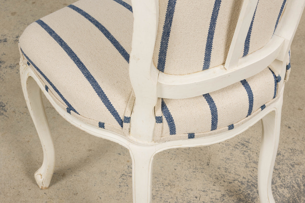 Antique French Louis XV Style Painted Provincial Dining Chairs in Striped Jacquard – Set of 8