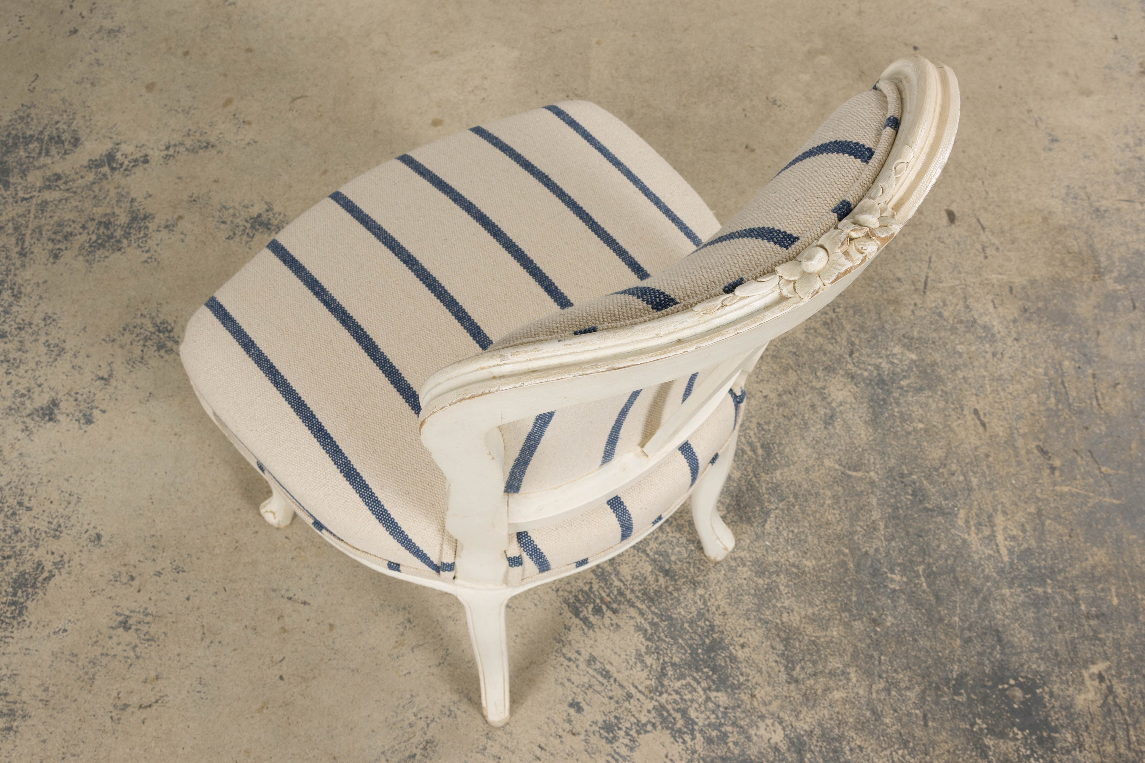 Antique French Louis XV Style Painted Provincial Dining Chairs in Striped Jacquard – Set of 8
