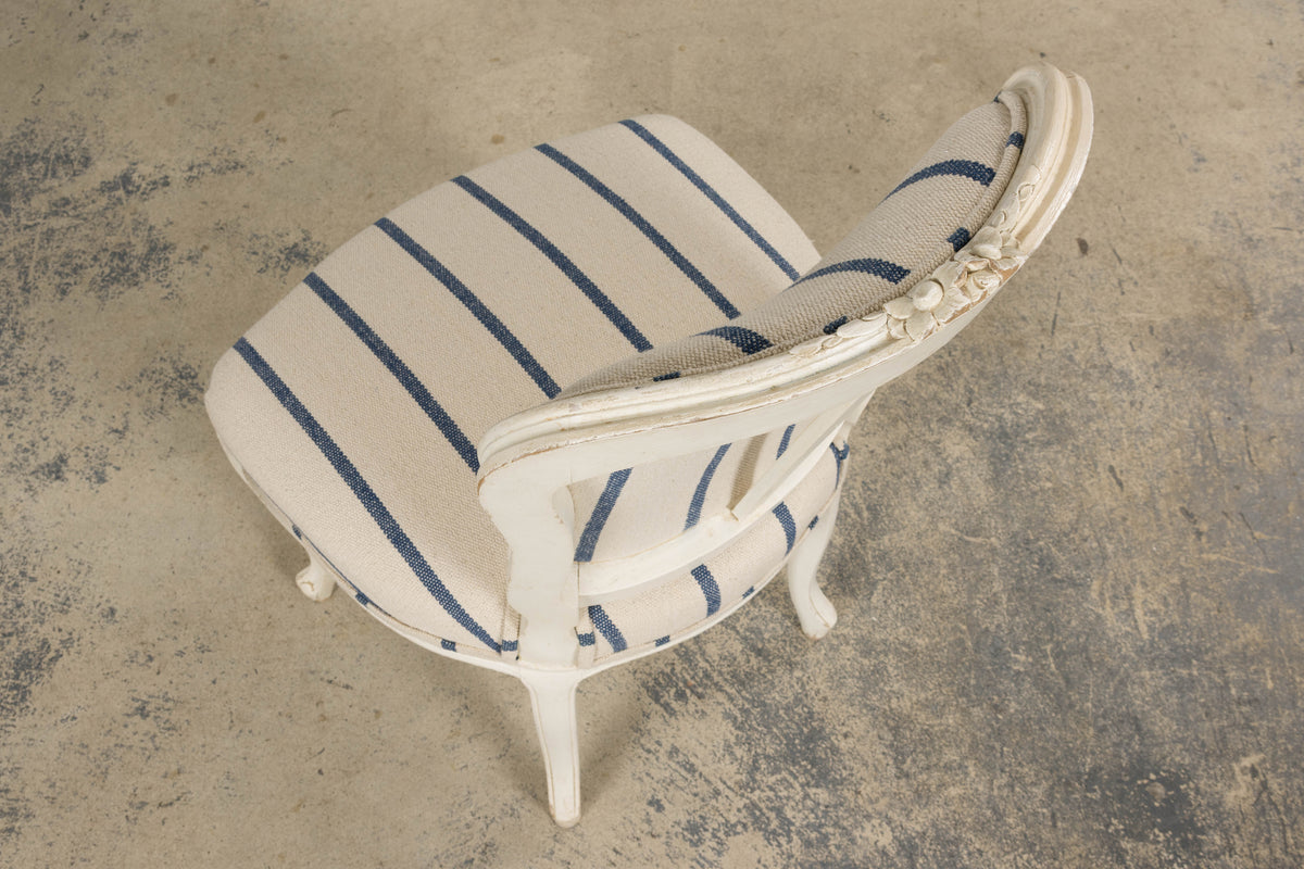 Antique French Louis XV Style Painted Provincial Dining Chairs in Striped Jacquard – Set of 8