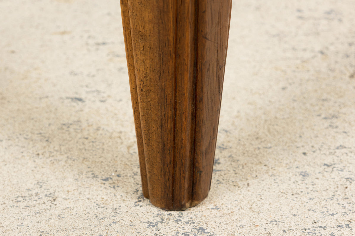 1920s French Art Deco Walnut Gondola Dining Chairs in Olive Green - Set of 8