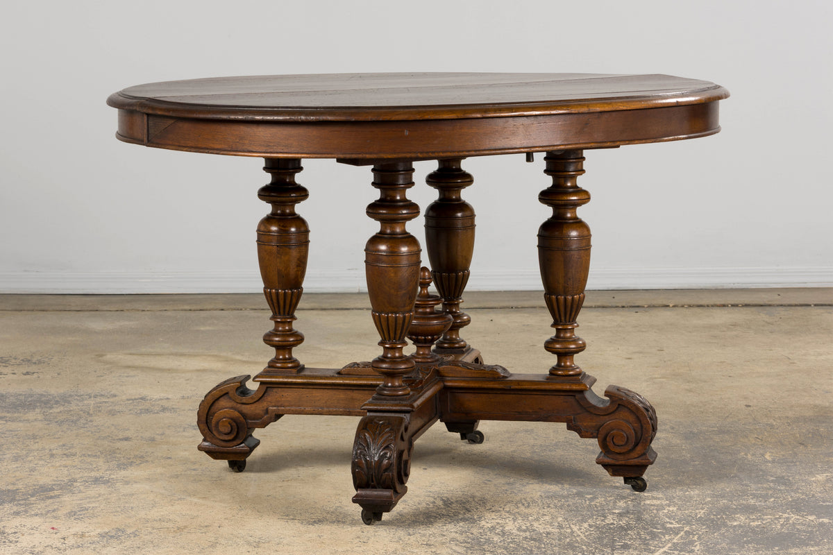 19th Century French Napoleon III Walnut Oval Center Table
