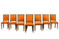 French Louis XVI Style Maple Dining Chairs in Orange Chenille - Set of 8