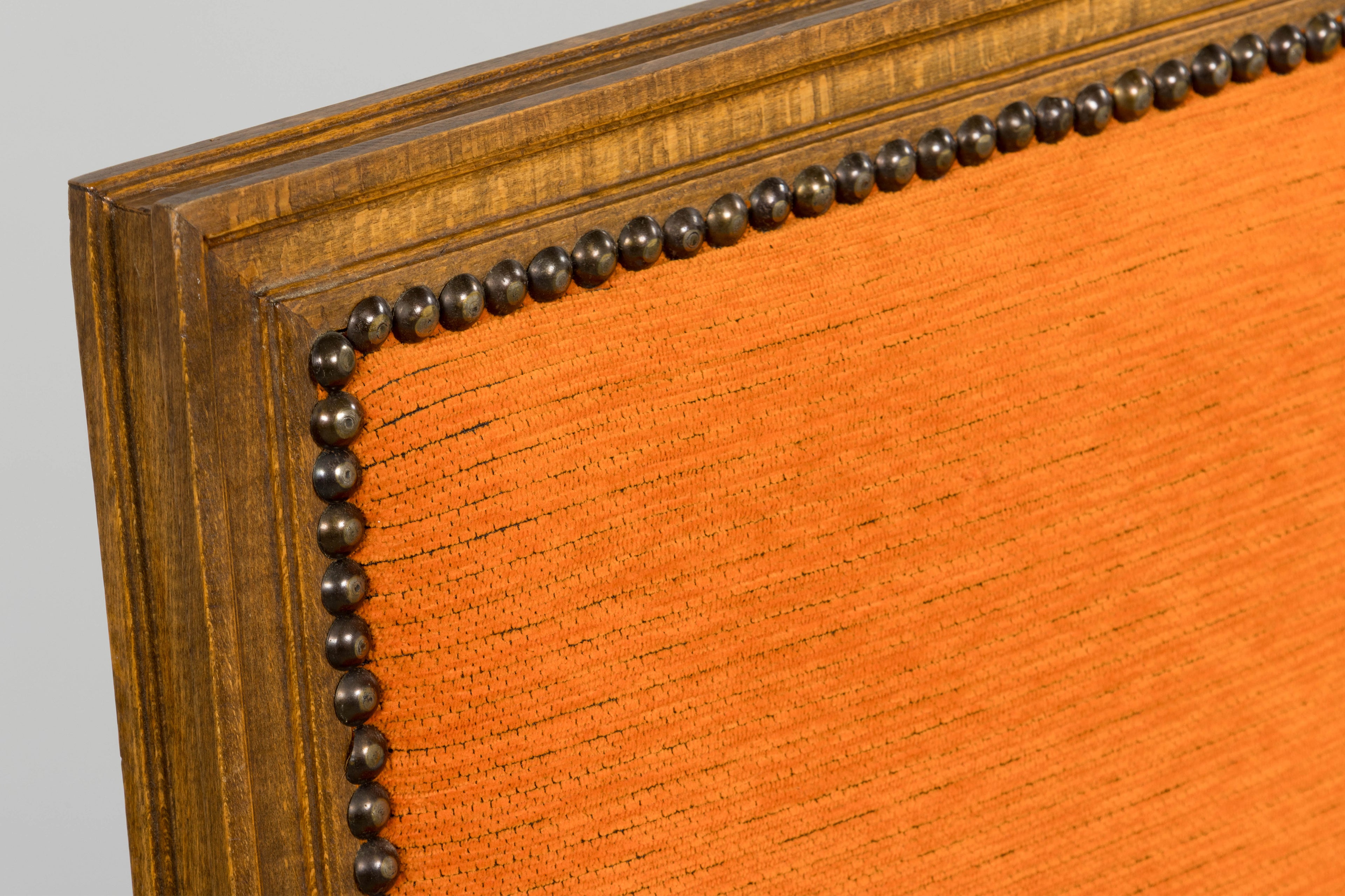 French Louis XVI Style Maple Dining Chairs in Orange Chenille - Set of 8