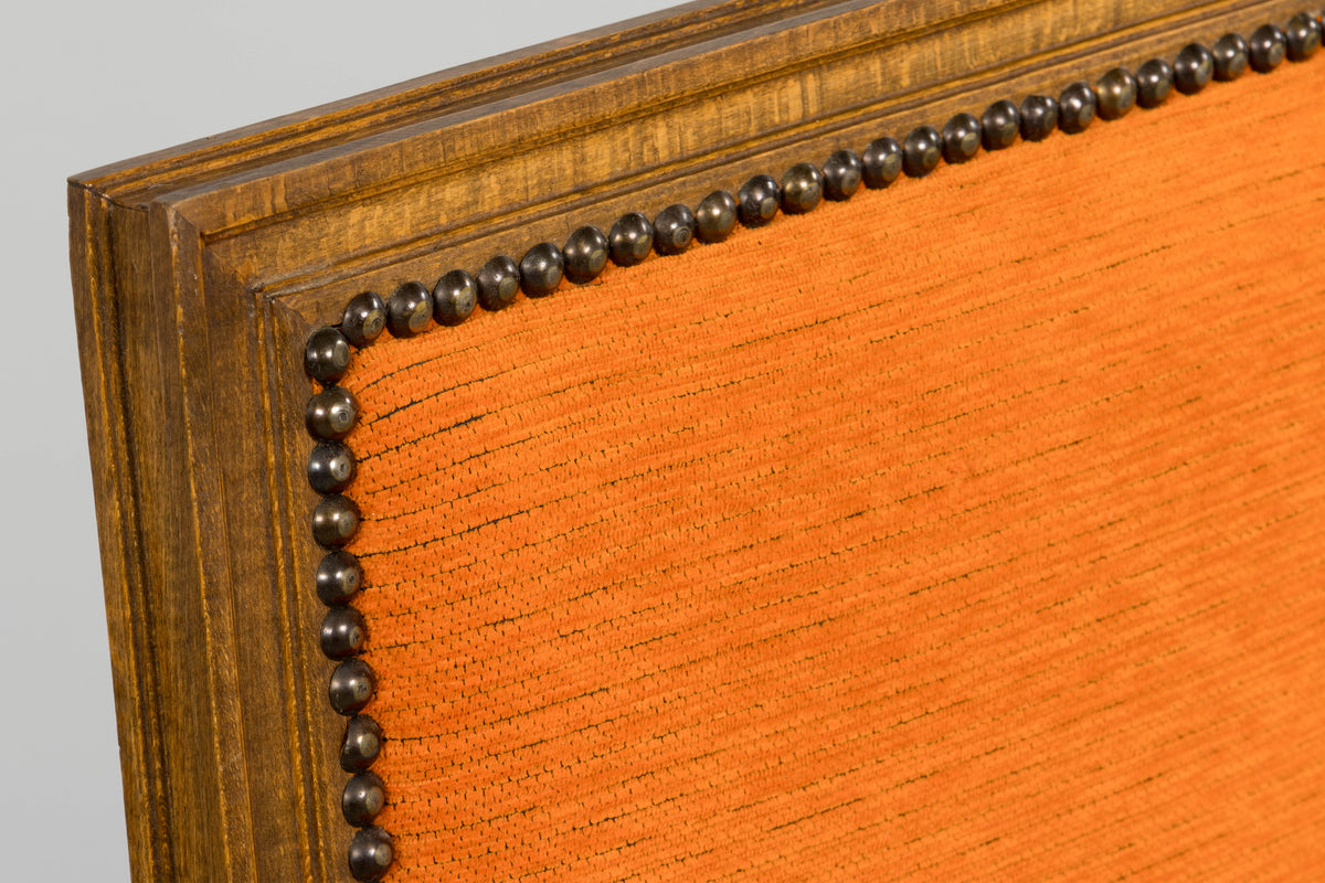 French Louis XVI Style Maple Dining Chairs in Orange Chenille - Set of 8