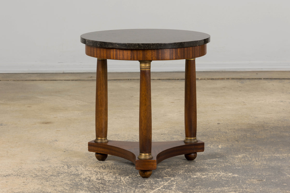 19th Century French Empire Style Mahogany Pedestal Side Table W/ Marble Top