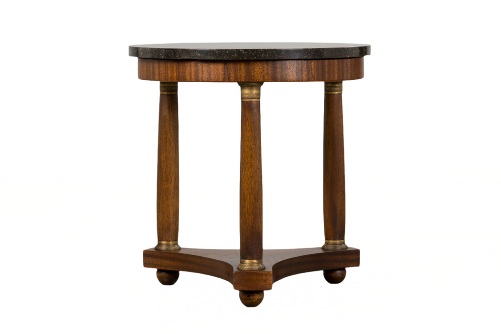 19th Century French Empire Style Mahogany Pedestal Side Table W/ Marble Top