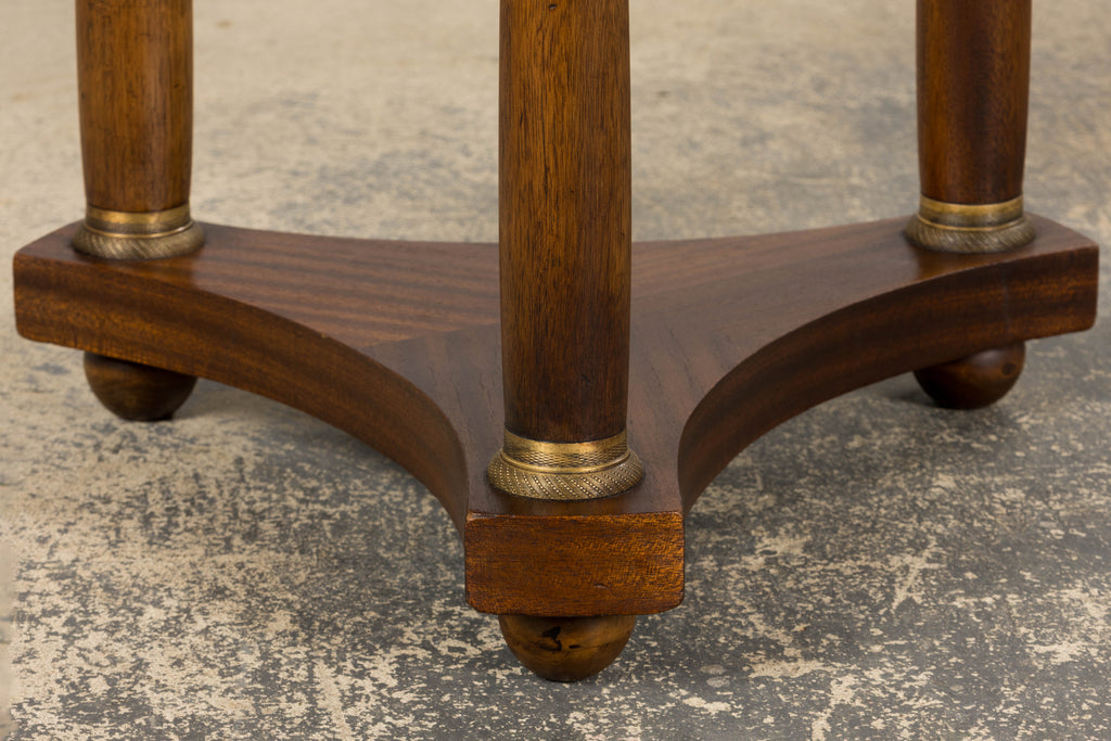 19th Century French Empire Style Mahogany Pedestal Side Table W/ Marble Top