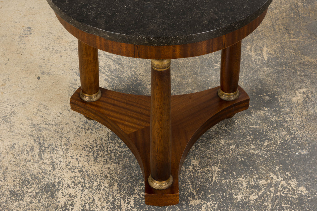 19th Century French Empire Style Mahogany Pedestal Side Table W/ Marble Top