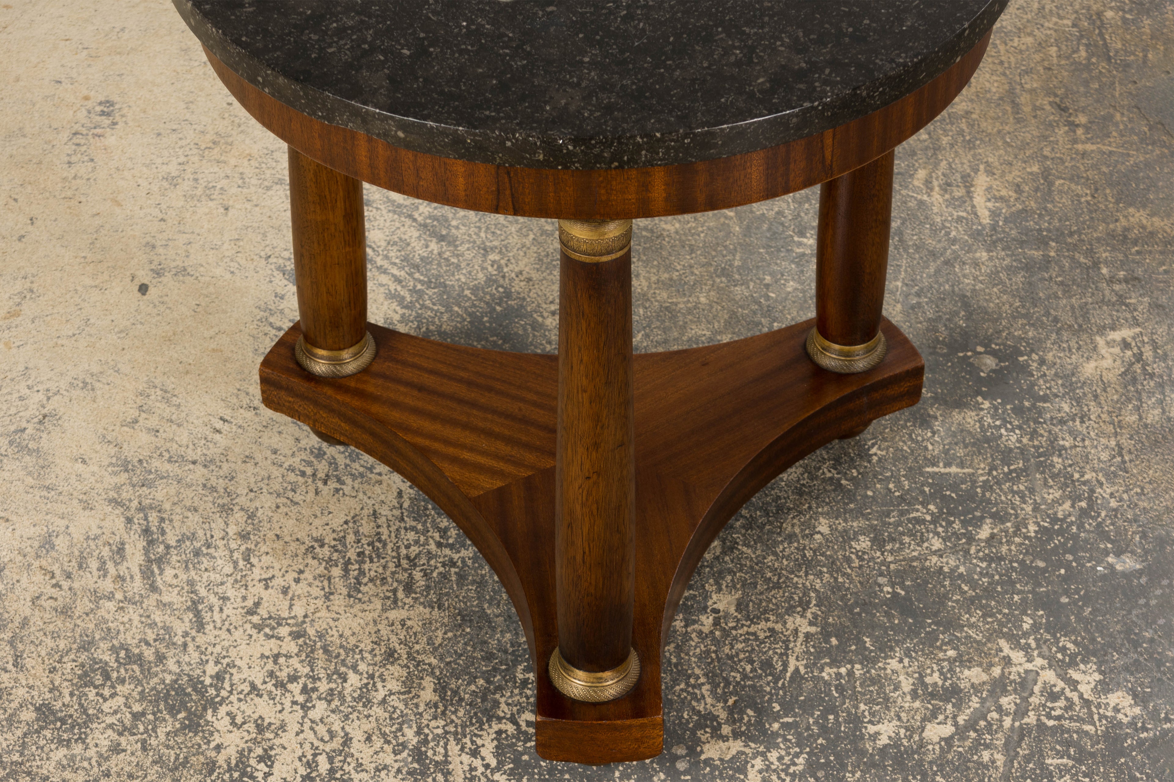 19th Century French Empire Style Mahogany Pedestal Side Table W/ Marble Top