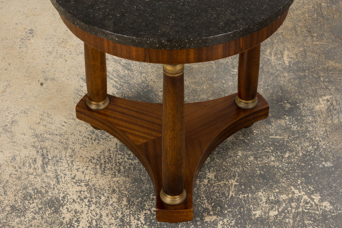 19th Century French Empire Style Mahogany Pedestal Side Table W/ Marble Top