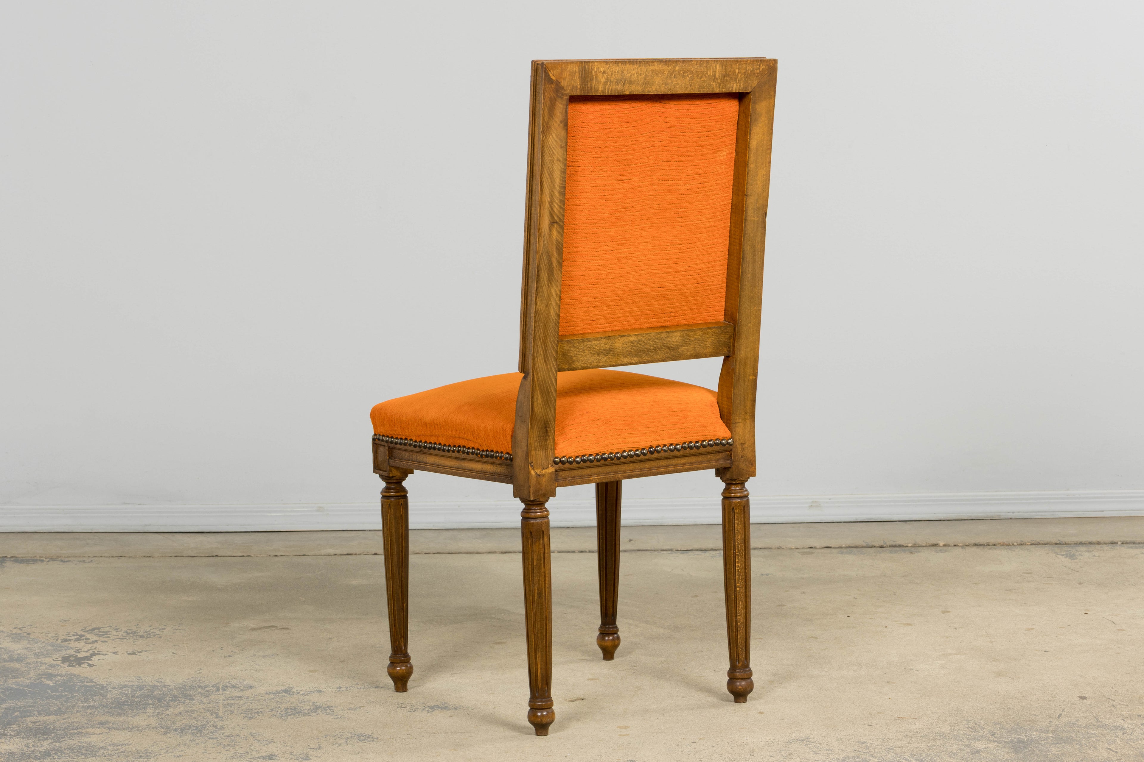 French Louis XVI Style Maple Dining Chairs in Orange Chenille - Set of 8