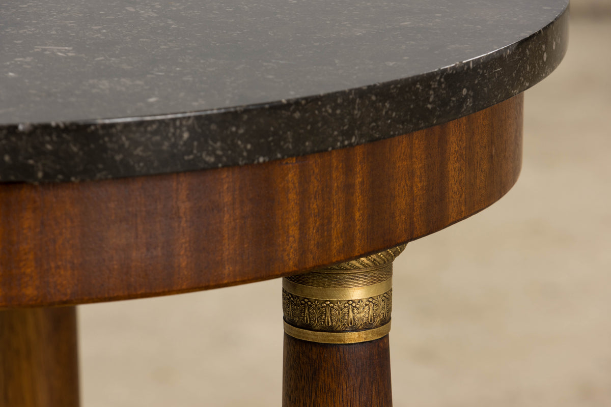 19th Century French Empire Style Mahogany Pedestal Side Table W/ Marble Top