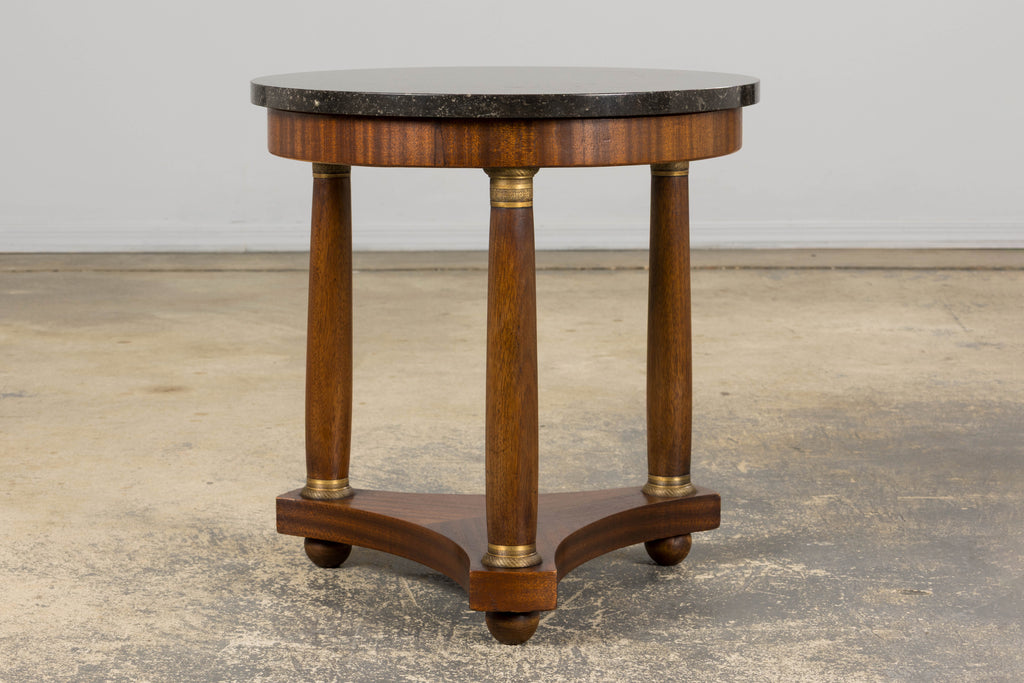 19th Century French Empire Style Mahogany Pedestal Side Table W/ Marble Top
