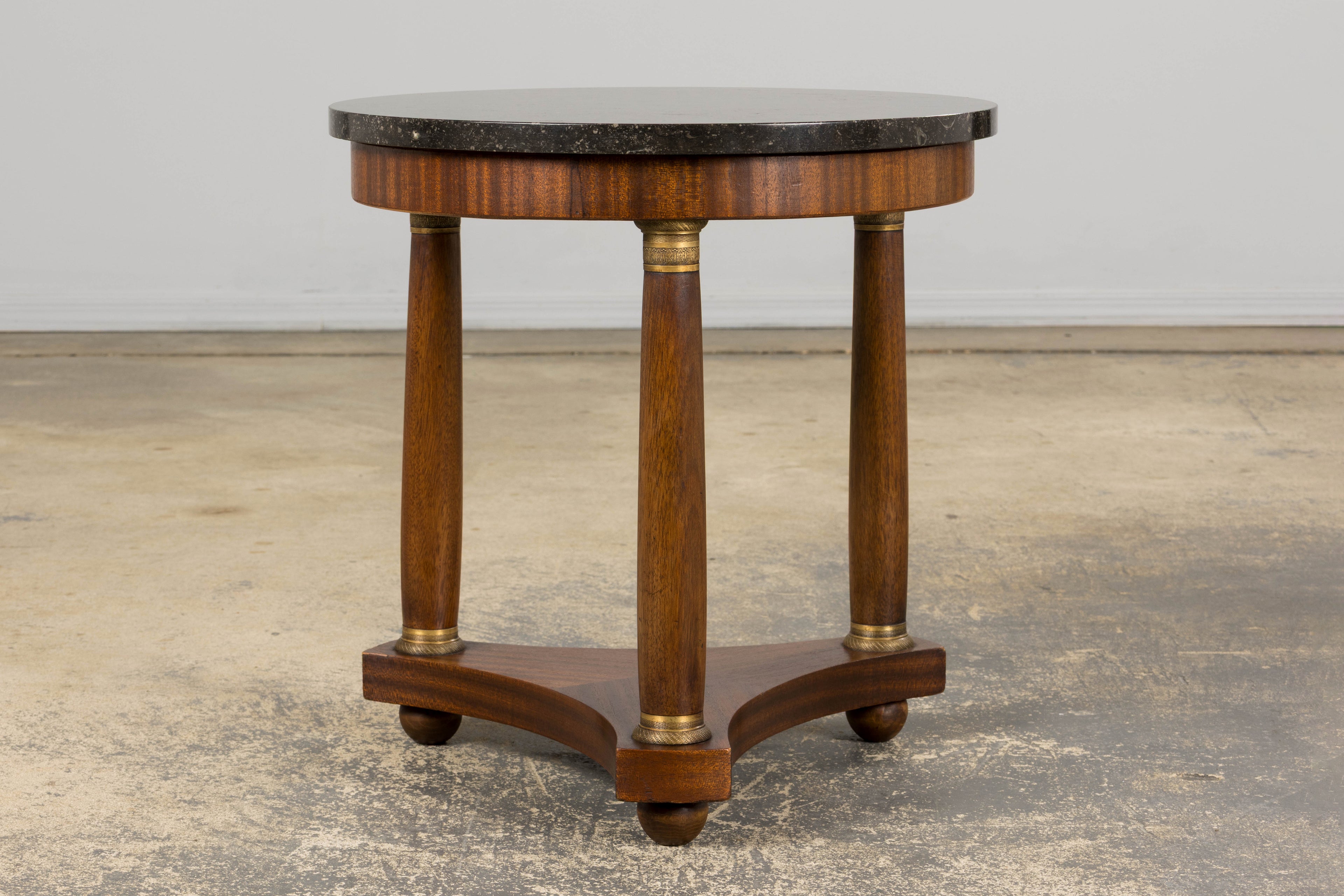 19th Century French Empire Style Mahogany Pedestal Side Table W/ Marble Top