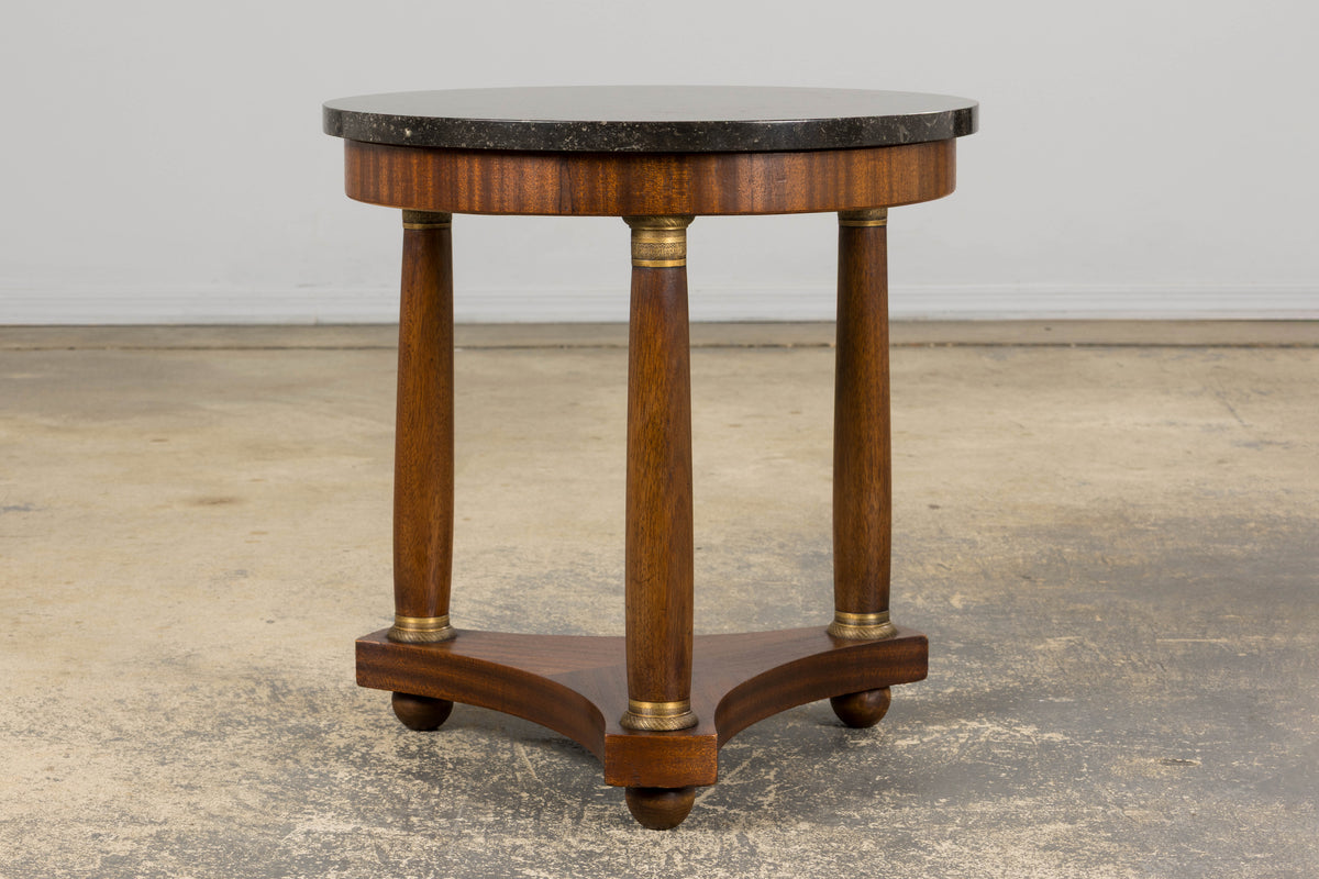 19th Century French Empire Style Mahogany Pedestal Side Table W/ Marble Top