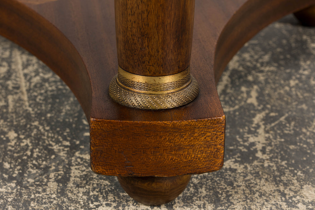 19th Century French Empire Style Mahogany Pedestal Side Table W/ Marble Top