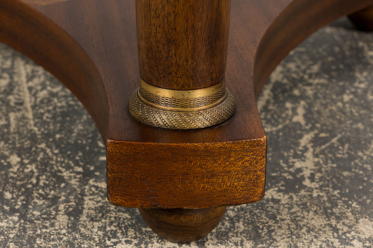 19th Century French Empire Style Mahogany Pedestal Side Table W/ Marble Top