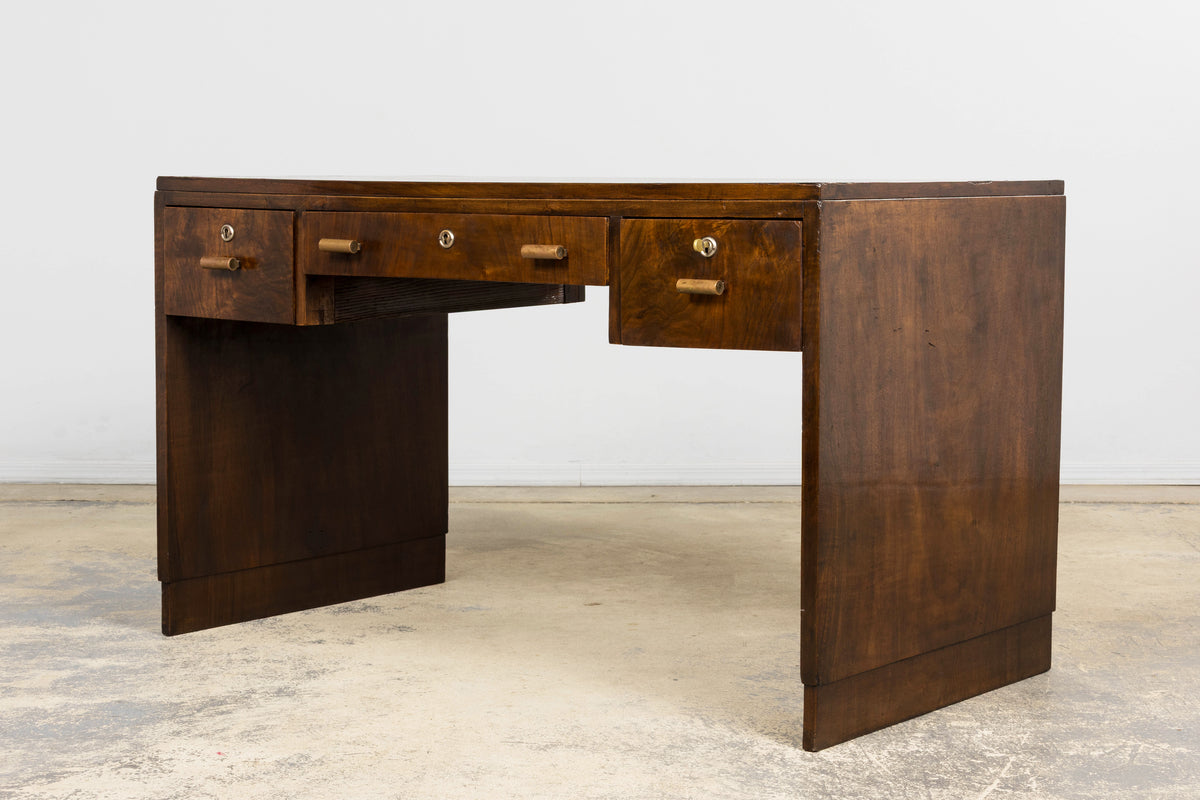 1930s French Art Deco Walnut Writing Desk