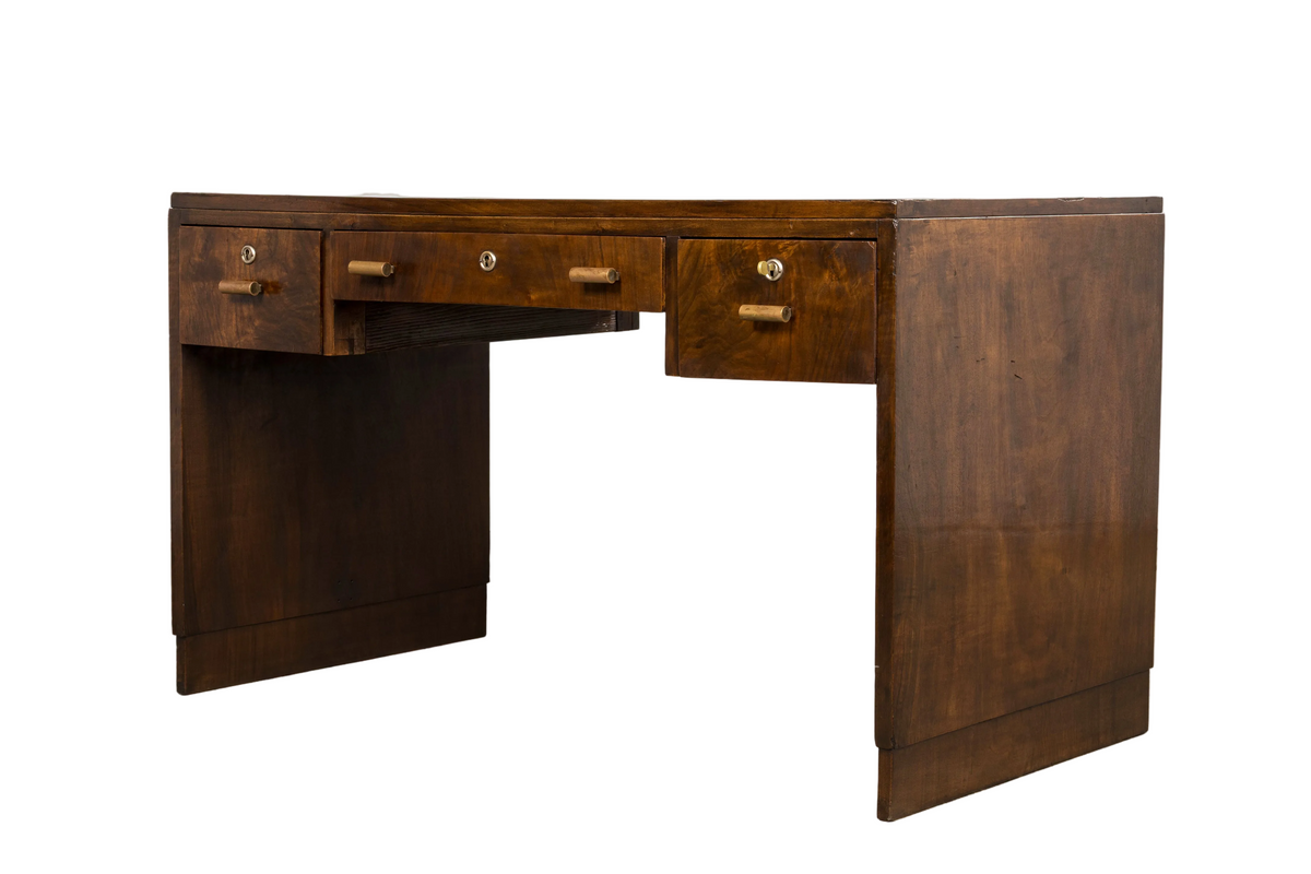1930s French Art Deco Walnut Writing Desk