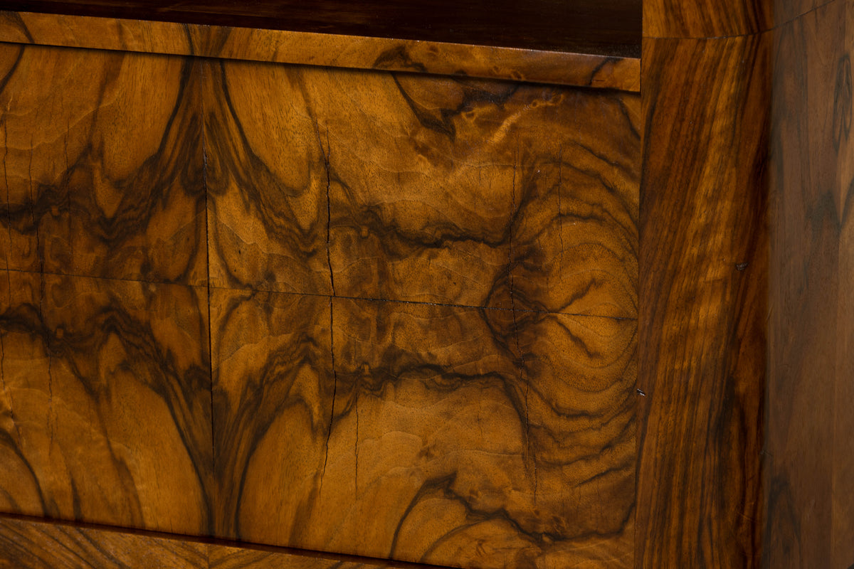 1920s French Art Deco Burl Walnut Nightstands or Side Tables W/ Marble  - A Pair