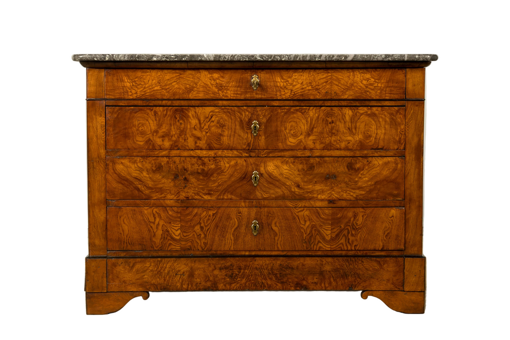 Mid-19th Century French Louis Philippe Walnut Commode with Gray Marble Top