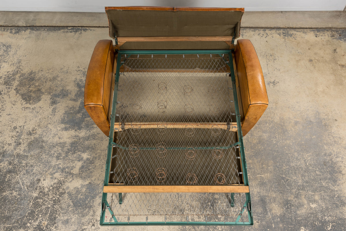 1920s French Art Deco Cognac Leather Club Sofa