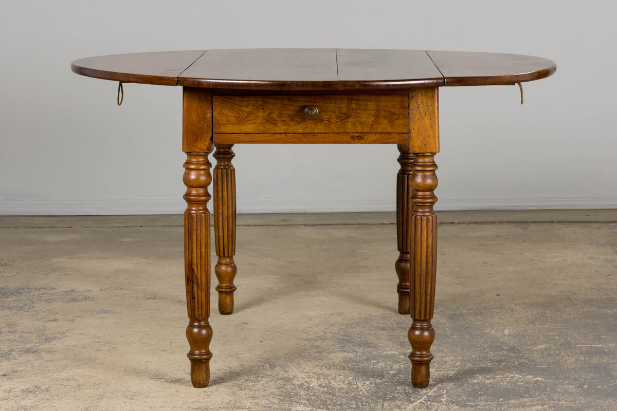19th Century Country French Provincial Walnut Drop Leaf Table