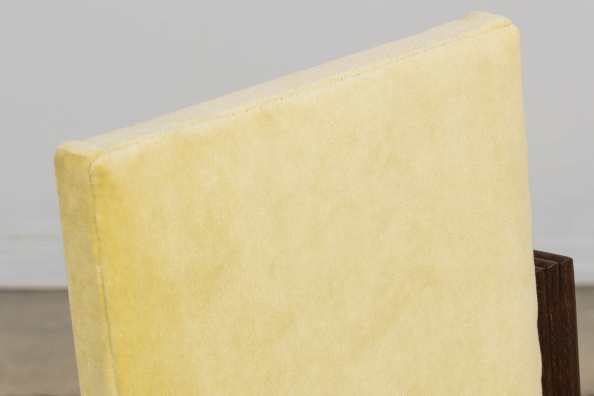 1930s French Art Deco Oak Dining Chairs in Light Yellow Velvet – Set of 8