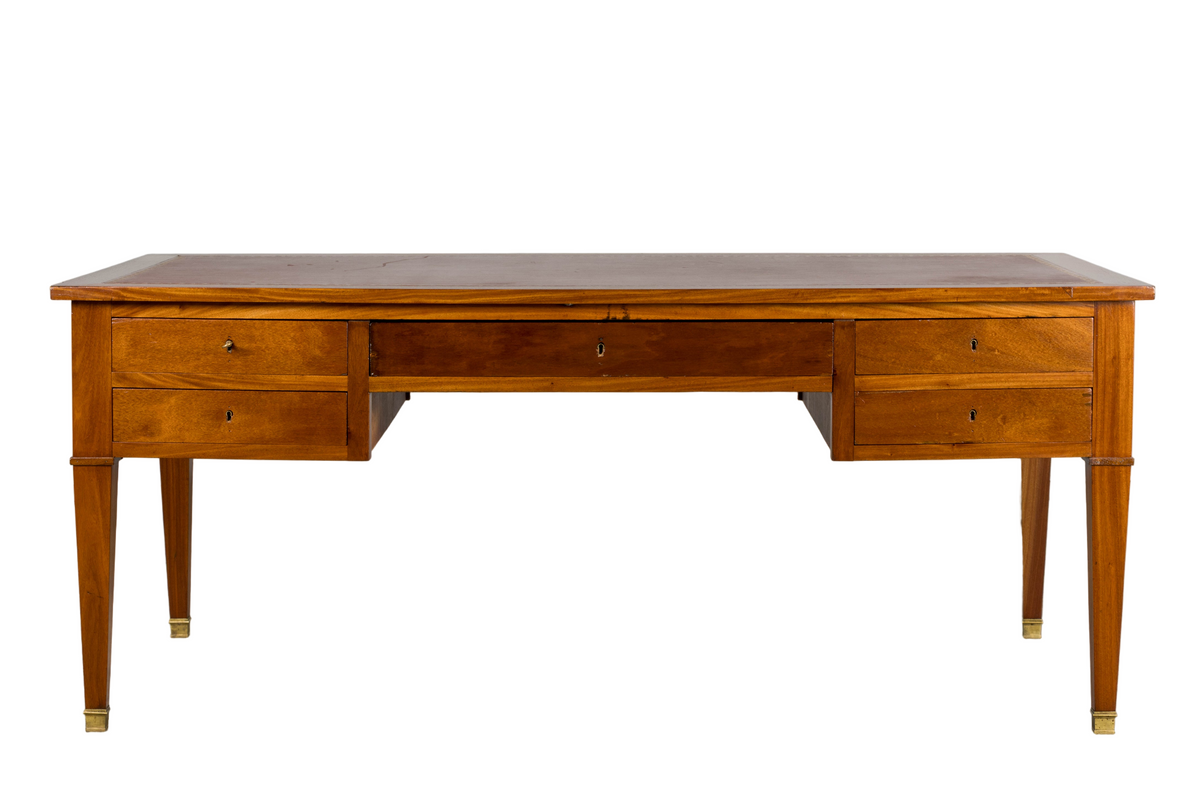 French Louis XVI Style Mahogany Writing Desk with Leather Top