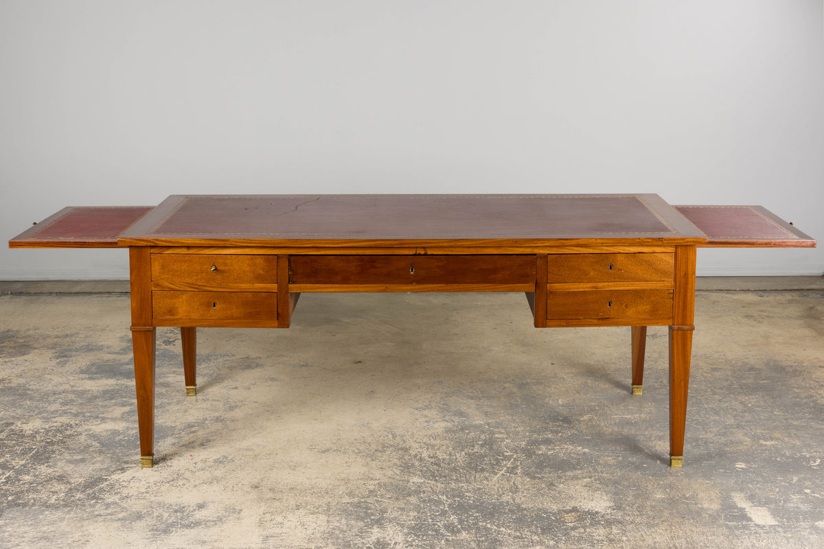 French Louis XVI Style Mahogany Writing Desk with Leather Top