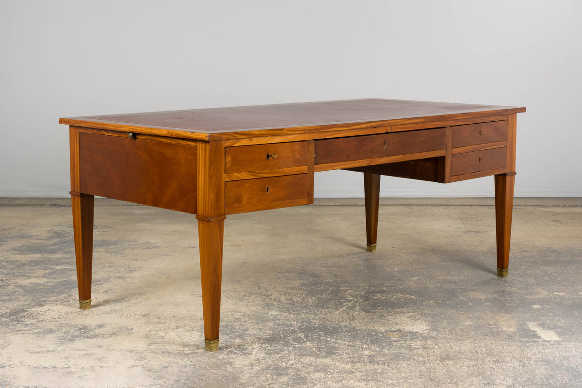 French Louis XVI Style Mahogany Writing Desk with Leather Top