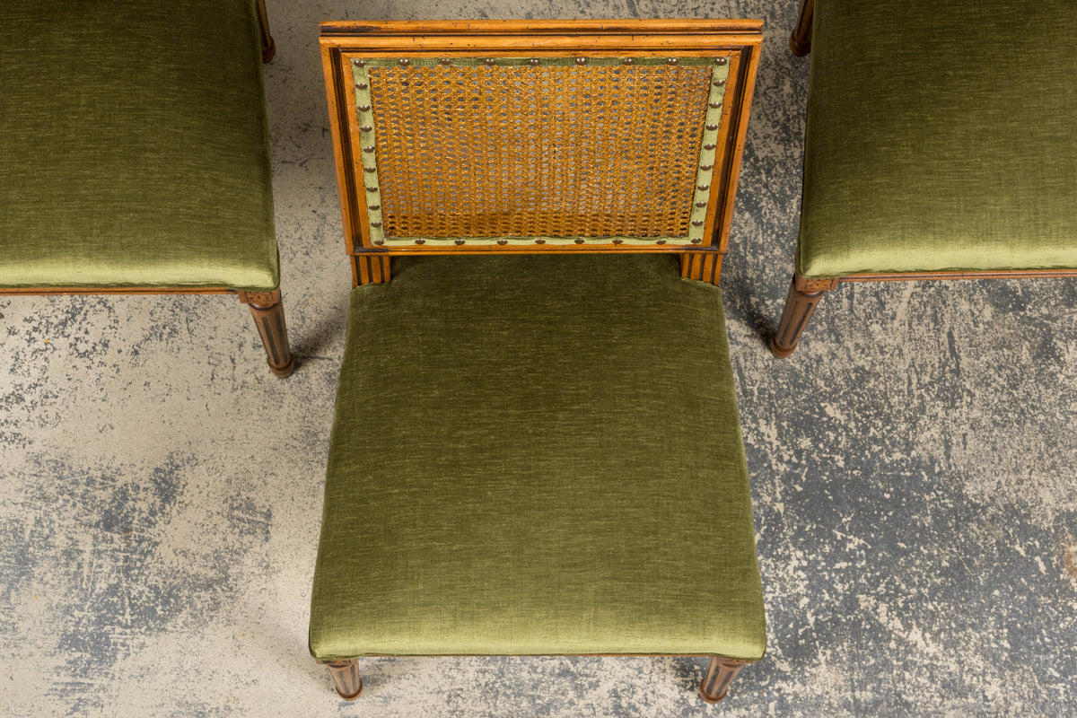 Antique French Louis XVI Style Dining Chairs in Olive Green - Set of 8