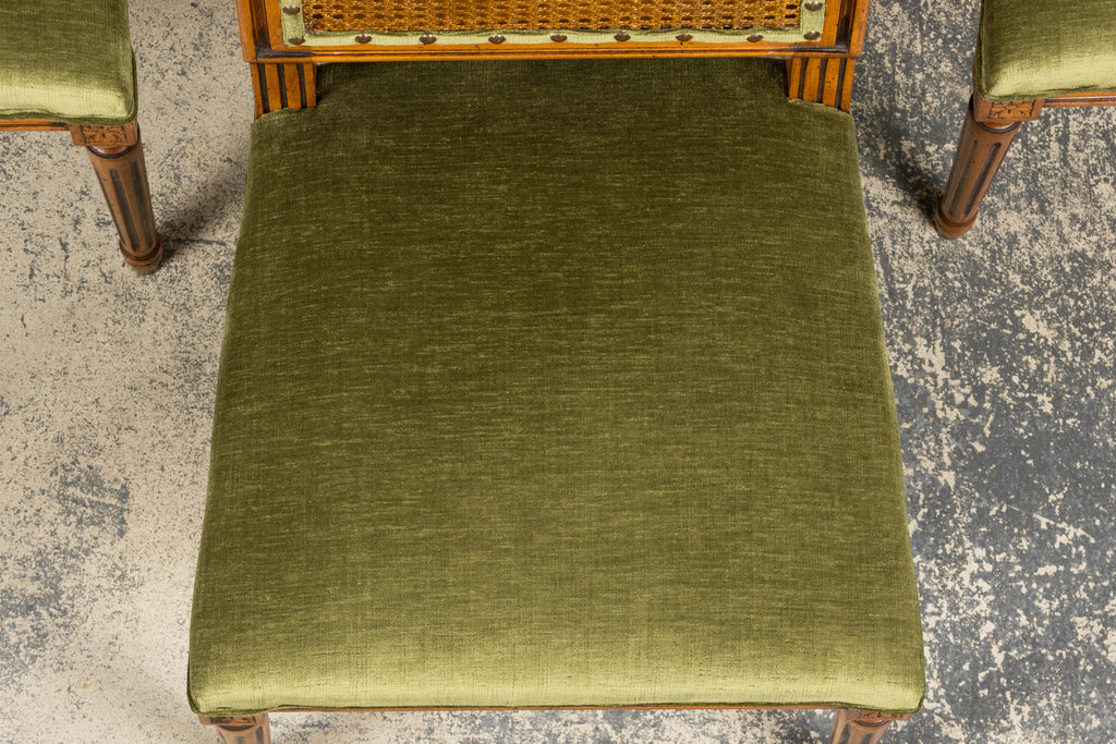 Antique French Louis XVI Style Dining Chairs in Olive Green - Set of 8