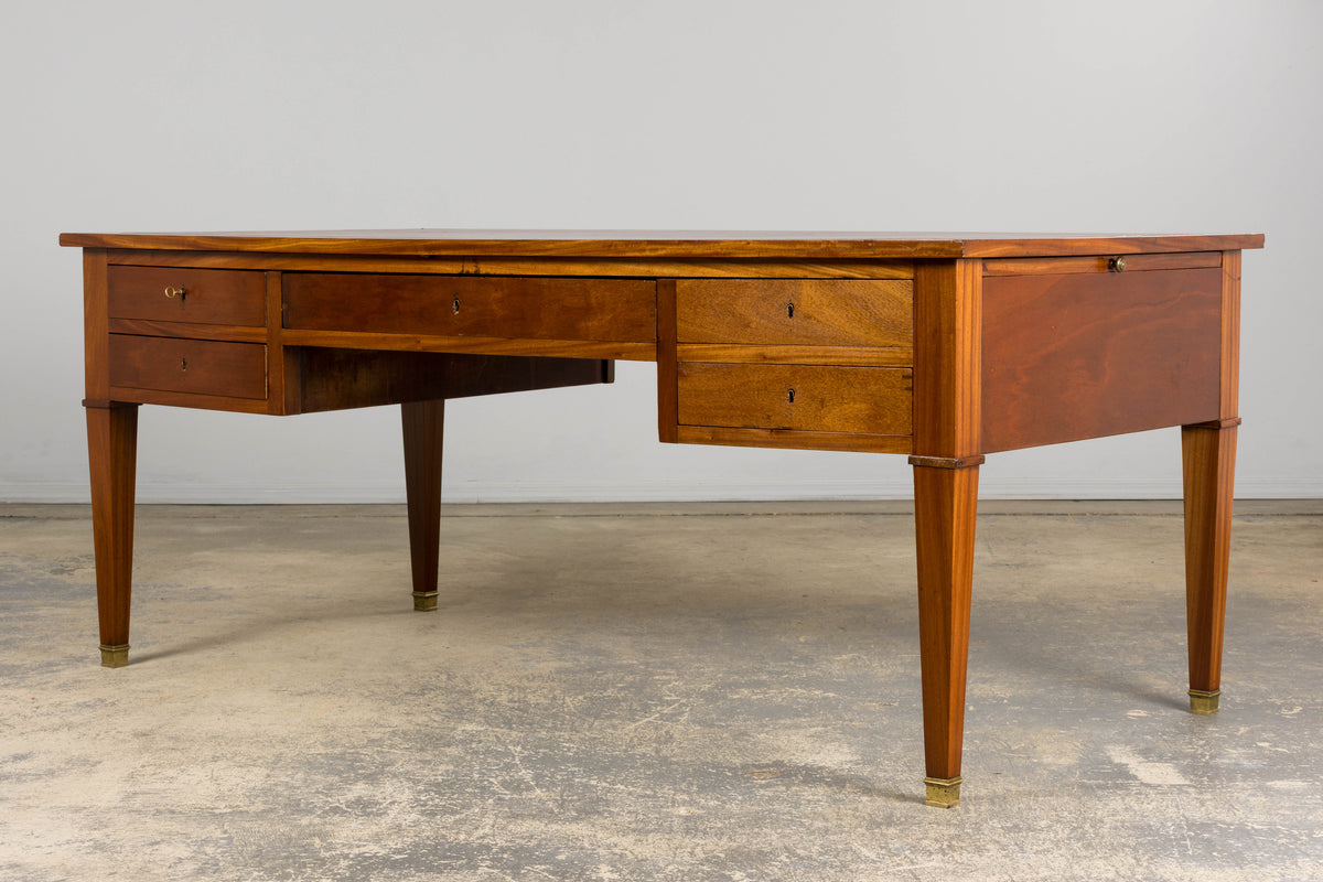 French Louis XVI Style Mahogany Writing Desk with Leather Top