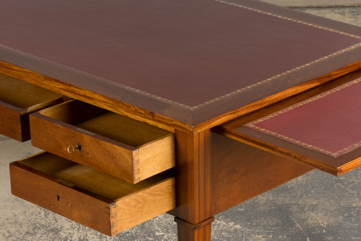 French Louis XVI Style Mahogany Writing Desk with Leather Top