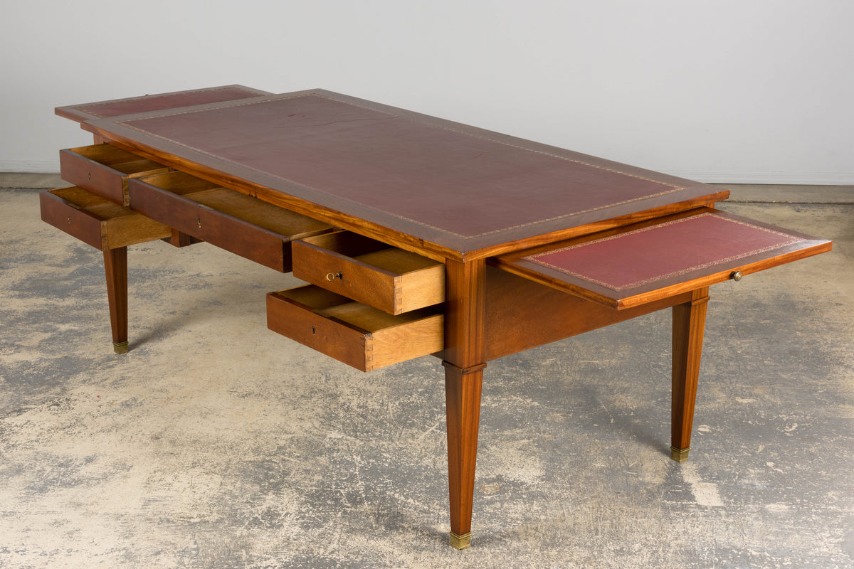 French Louis XVI Style Mahogany Writing Desk with Leather Top