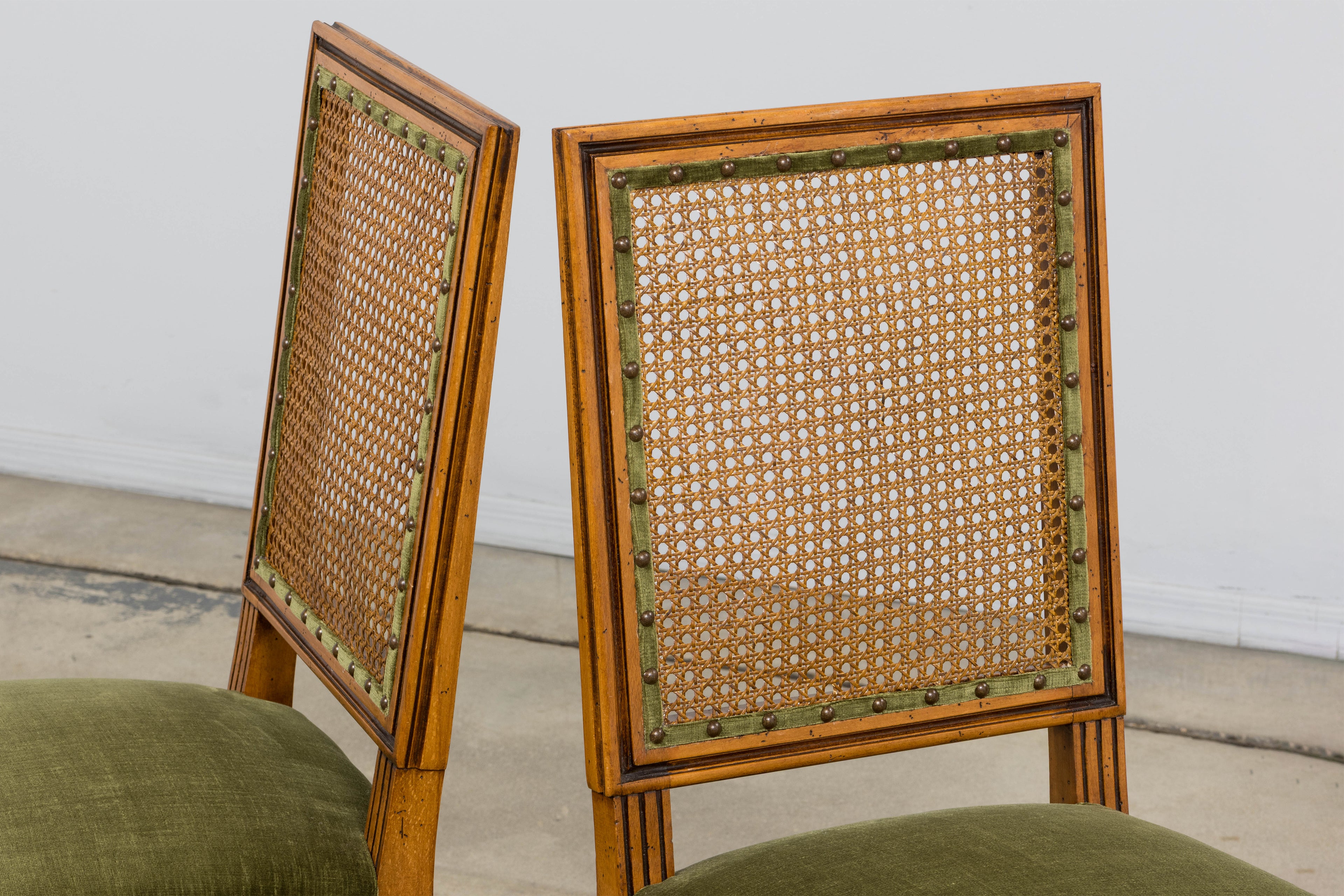 Antique French Louis XVI Style Dining Chairs in Olive Green - Set of 8