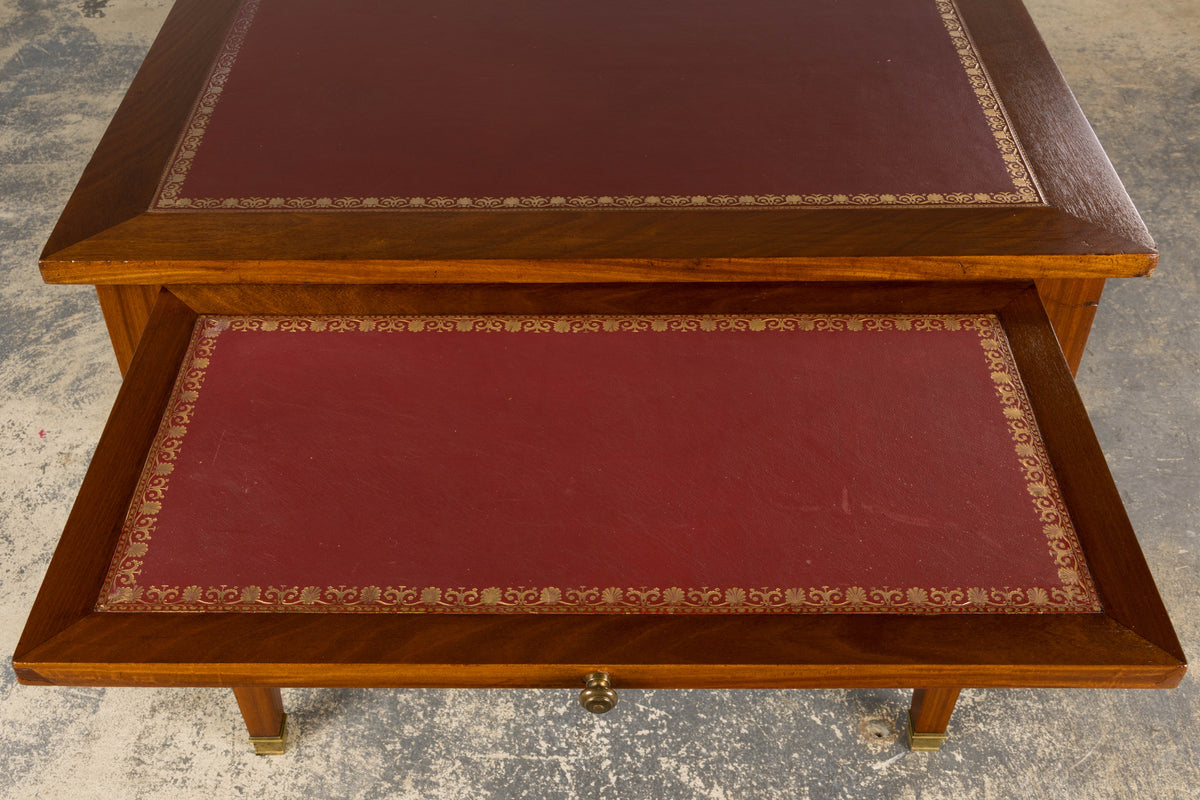 French Louis XVI Style Mahogany Writing Desk with Leather Top