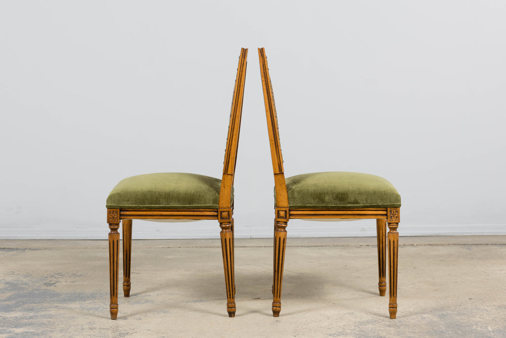 Antique French Louis XVI Style Dining Chairs in Olive Green - Set of 8