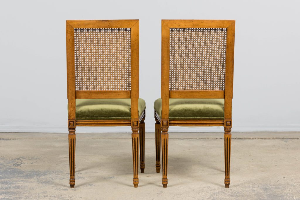 Antique French Louis XVI Style Dining Chairs in Olive Green - Set of 8