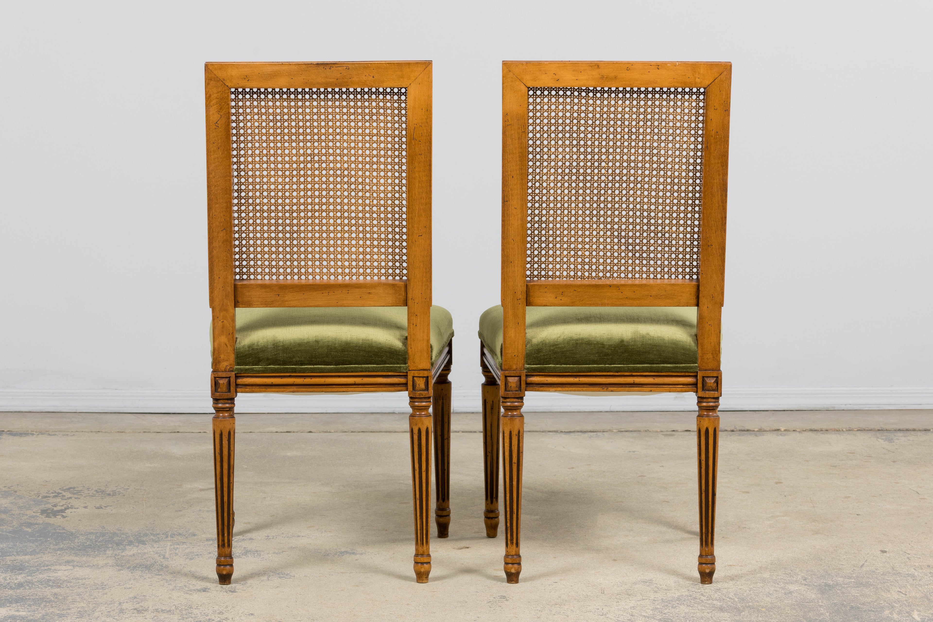 Antique French Louis XVI Style Dining Chairs in Olive Green - Set of 8