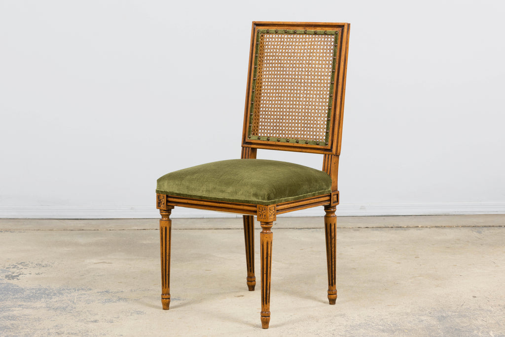 Antique French Louis XVI Style Dining Chairs in Olive Green - Set of 8