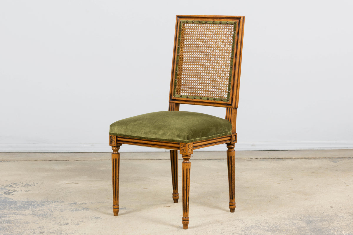 Antique French Louis XVI Style Dining Chairs in Olive Green - Set of 8