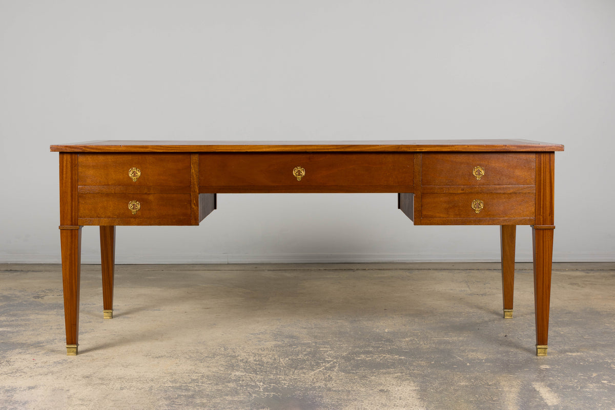 French Louis XVI Style Mahogany Writing Desk with Leather Top