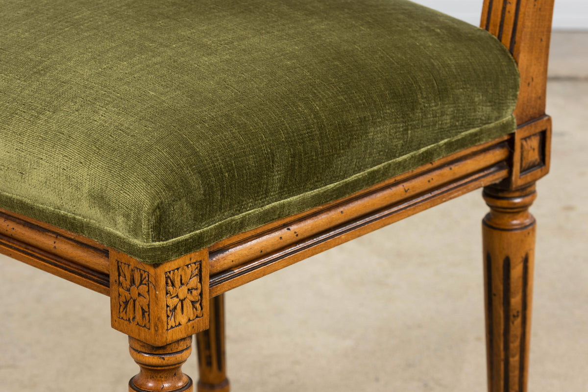 Antique French Louis XVI Style Dining Chairs in Olive Green - Set of 8