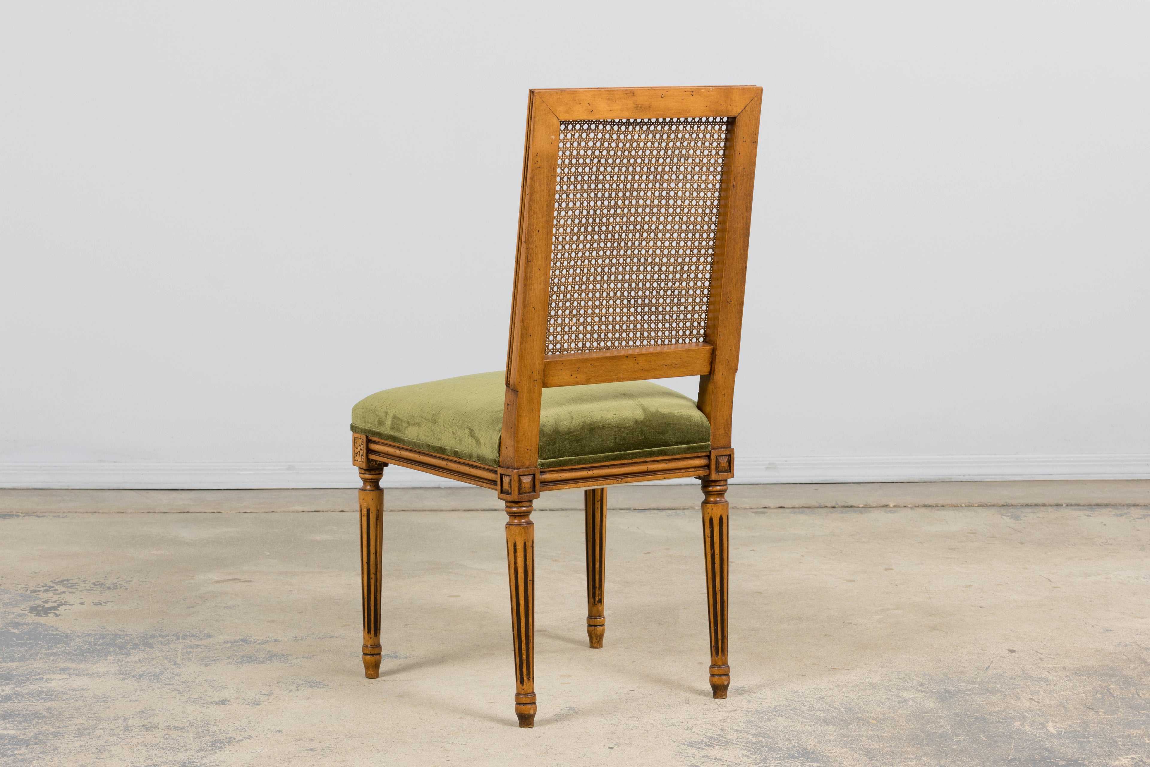 Antique French Louis XVI Style Dining Chairs in Olive Green - Set of 8