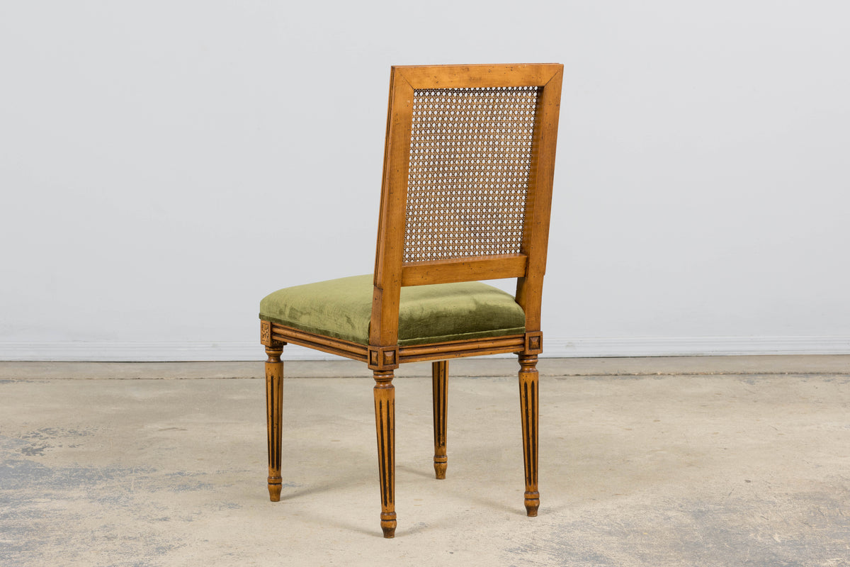 Antique French Louis XVI Style Dining Chairs in Olive Green - Set of 8