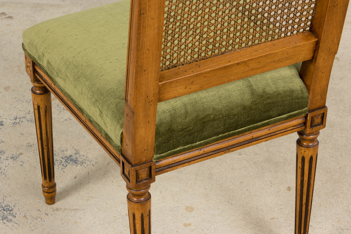 Antique French Louis XVI Style Dining Chairs in Olive Green - Set of 8