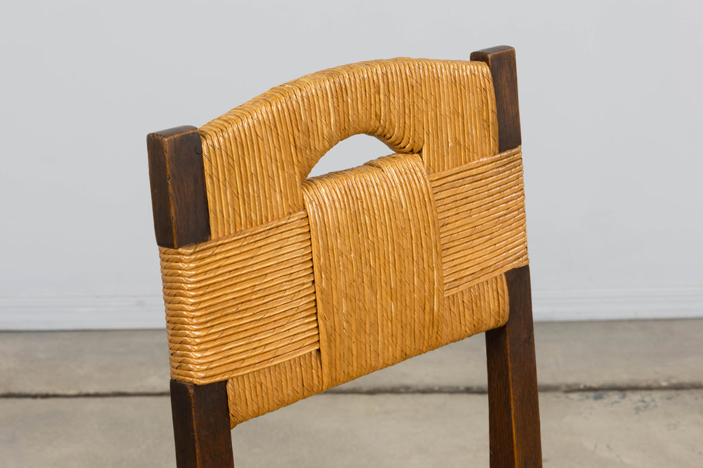 Antique French Provincial Oak Rush Seat Dining Chairs - Set of 6