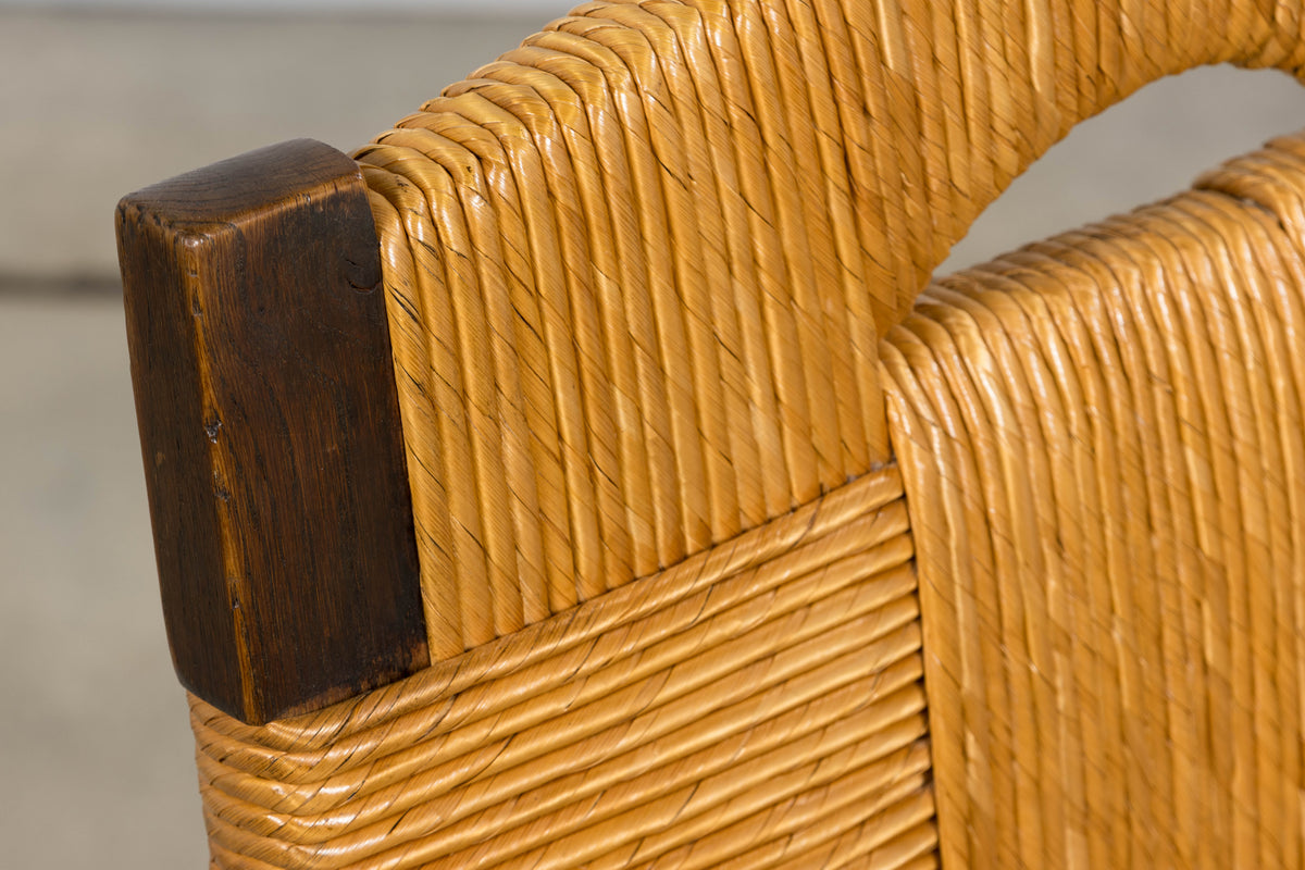 Antique French Provincial Oak Rush Seat Dining Chairs - Set of 6